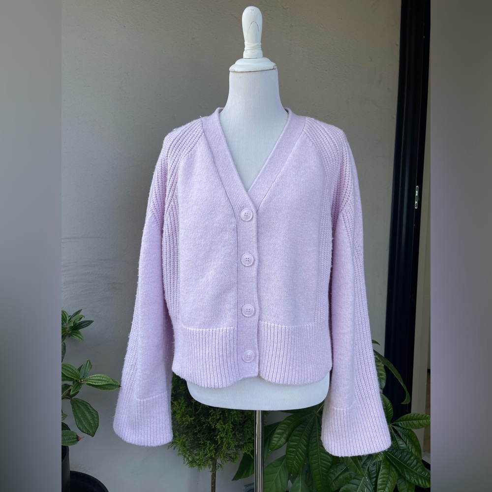 🌿 Mango Oversized Cardigan in Pink- Lilac, L